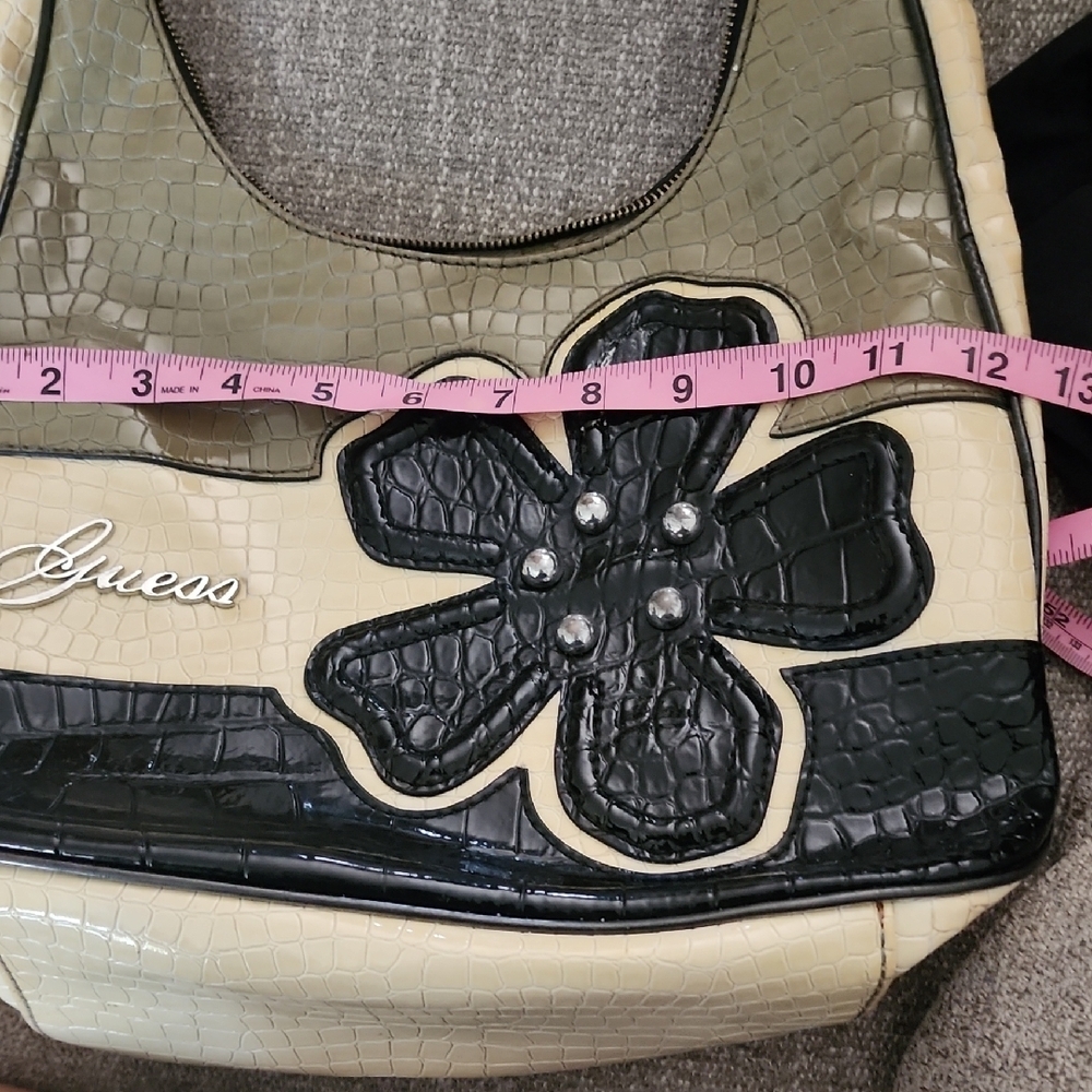 Guess Y2K Black Cream Floral Croc Embossed Shoulder Bag Grunge Purse - Picture 10 of 14